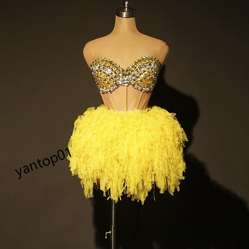 dress casual dresses gold rhinestones fringes short dress women dance show performance evening party stage costume birthday celebrate designer dress 2