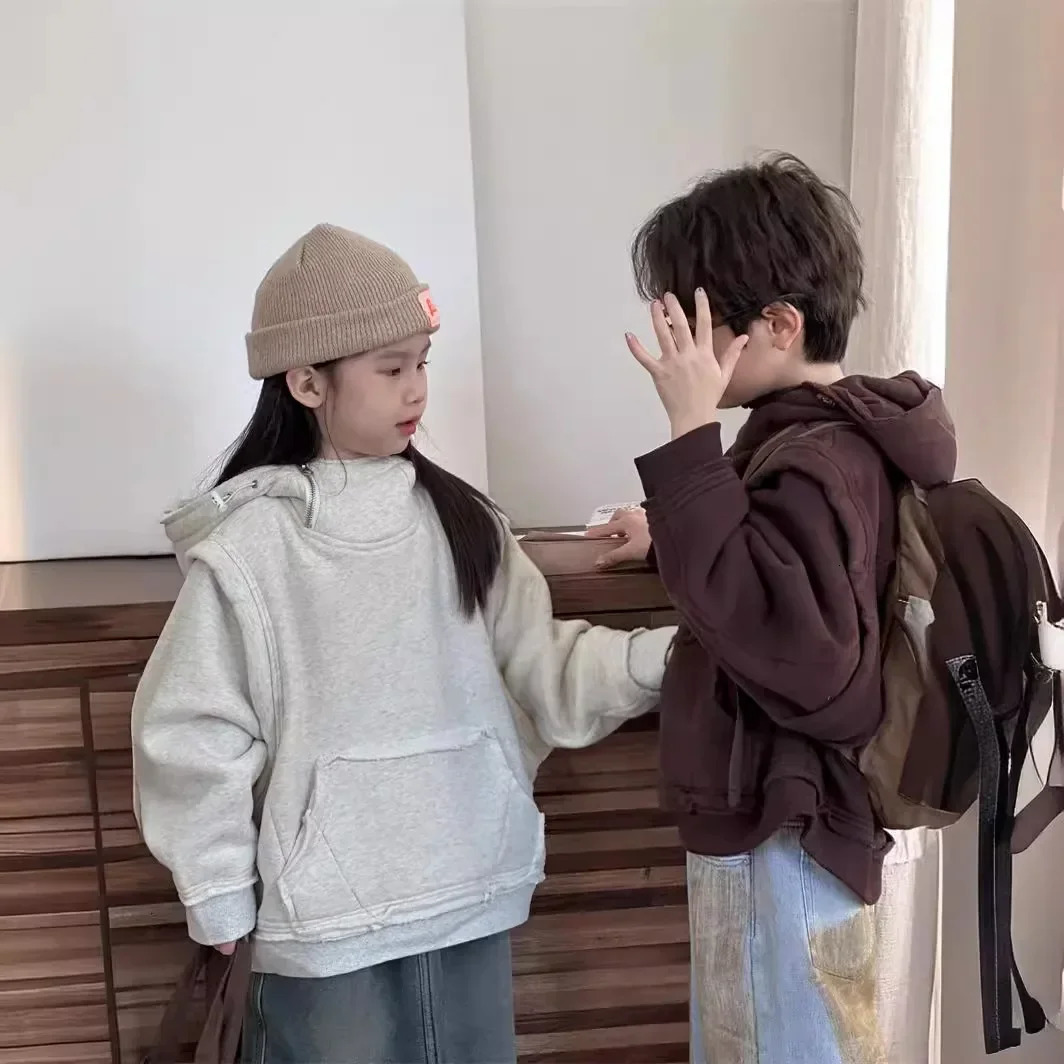 Winter Product Childrens Solid Color Thick Warm Hoodie 241210