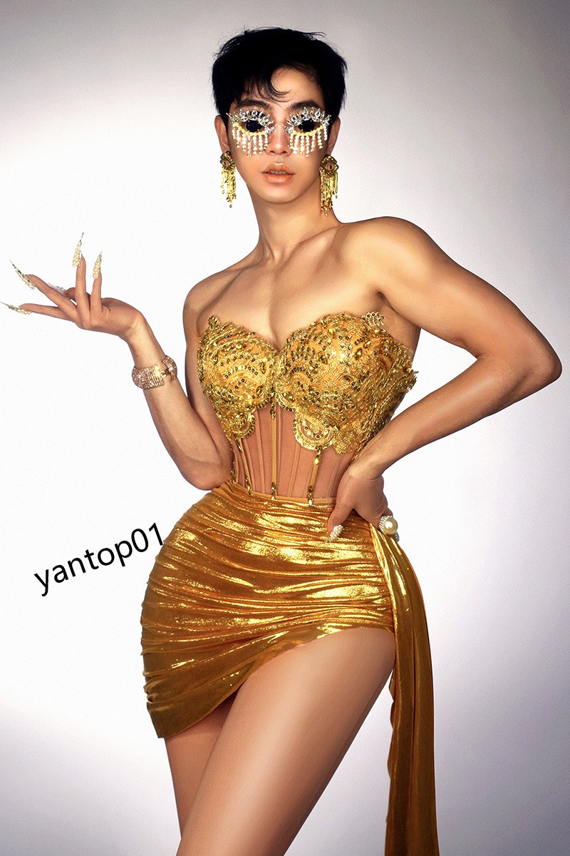 dress casual dresses gold rhinestones fringes short dress women dance show performance evening party stage costume birthday celebrate designer dress 2