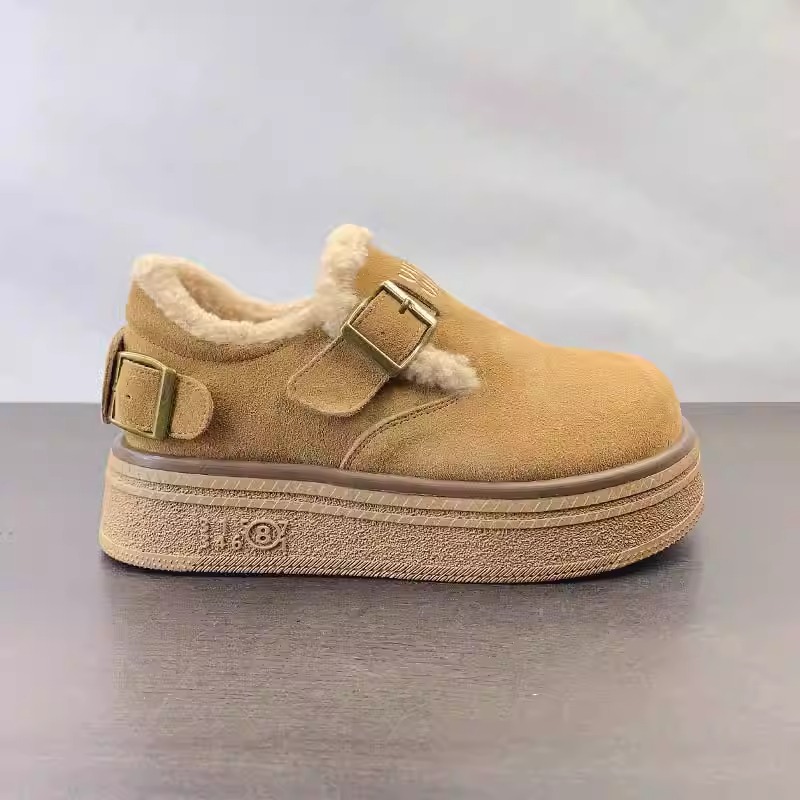 Women Casual Shoes:Thick Sole Retro Style Frosted Leather Cotton Spring Popular Boken Shoes,Brown/Khaki,Free shipping