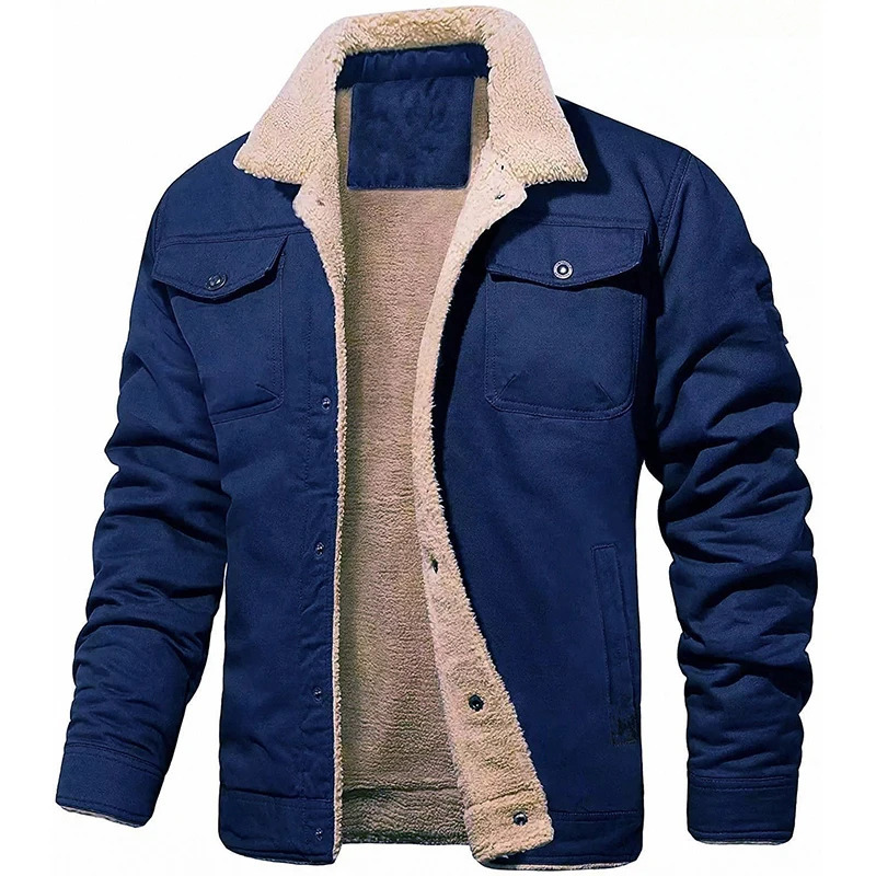 2025 Mens Winter Casual Fleece Jacket Solid color Warm Nonelastic Lapel Button jacket suitable for daily commuting outdoor 241209