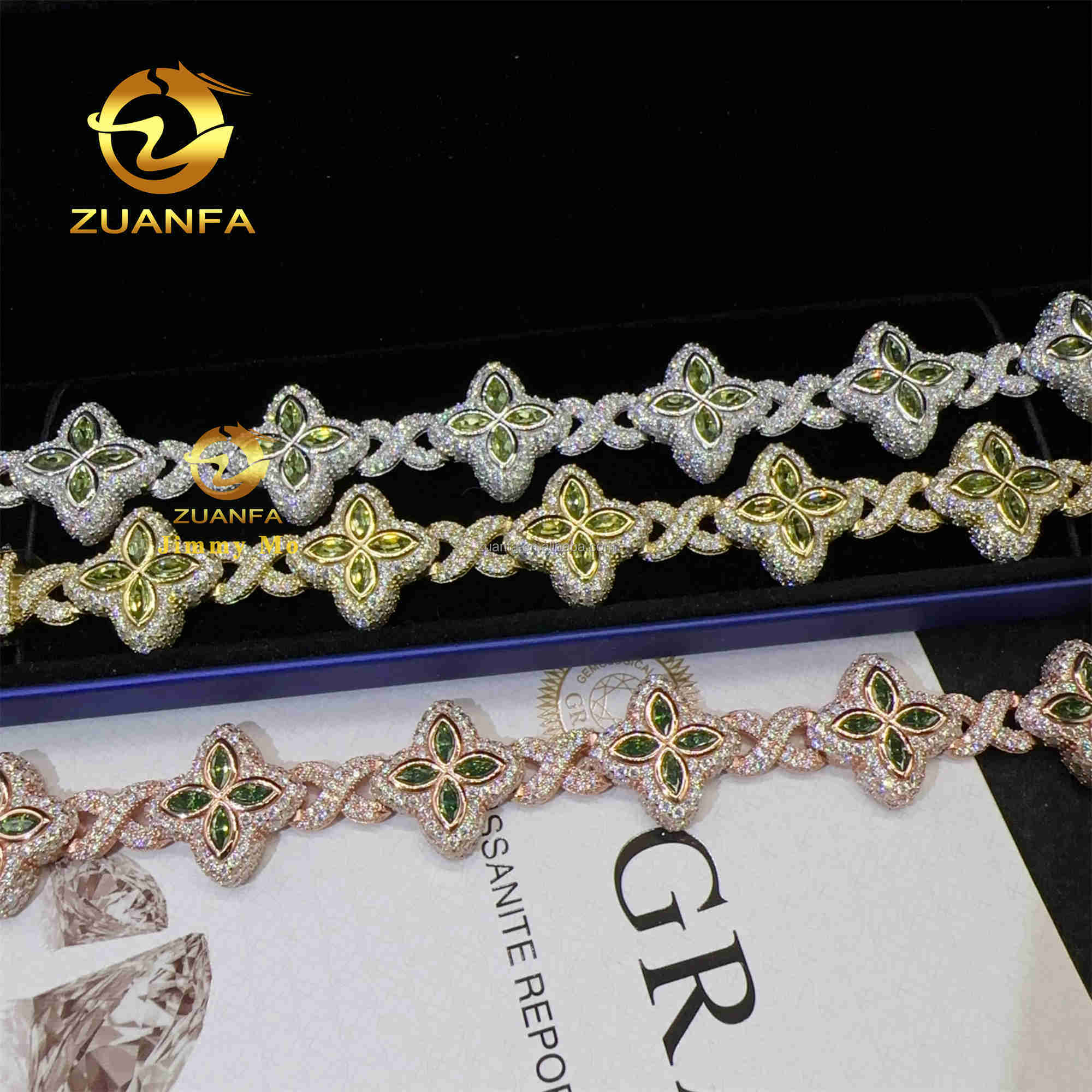 S925 Silver Marquise Flower Design Hip hop Jewelry Iced out Men Lab Moissanite Diamond Infinity Cuban Four Cleef Clover Bracelet Z260313