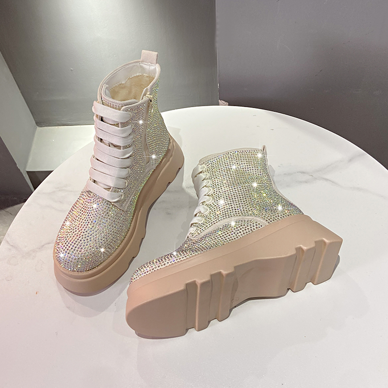 2025 Spring Autumn Thick Bottom Crystal Boots Fashion Shining Crystal Motorcycle Boots Women's Luxury rhinestone Modern Boots Full Diamond Design
