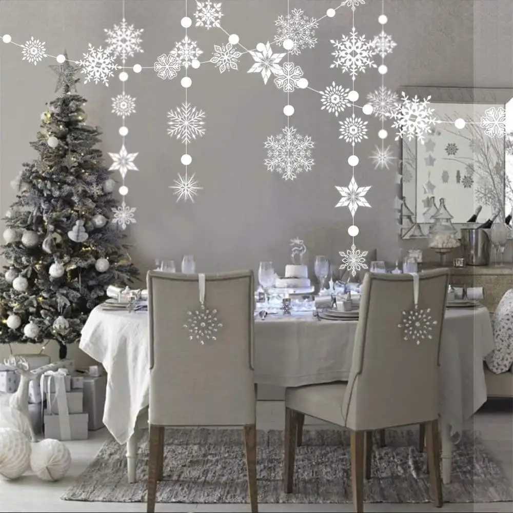 Banners Streamers Confetti Let it Snow Winter Wonderland Party Christmas Banner Paper White Snowflakes Garland Hanging for Frozen Birthday Decoration 