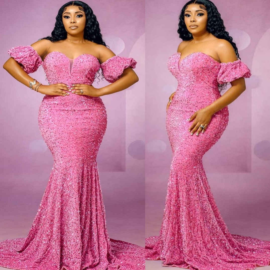 Pink Mermaid Prom Dresses 2025 Sweetheart Sequined Simple Evening Formal Party Second Birthday Engagement Gowns Plus Size Dress For Special Ocns