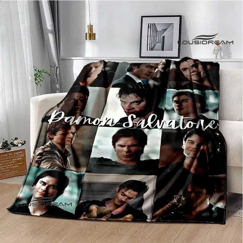 The Vampire Diaries Damon salvatore printed blanket Warm Flannel blankets Soft and comfortable blanket bed linings Birthday GiftXJ241210
