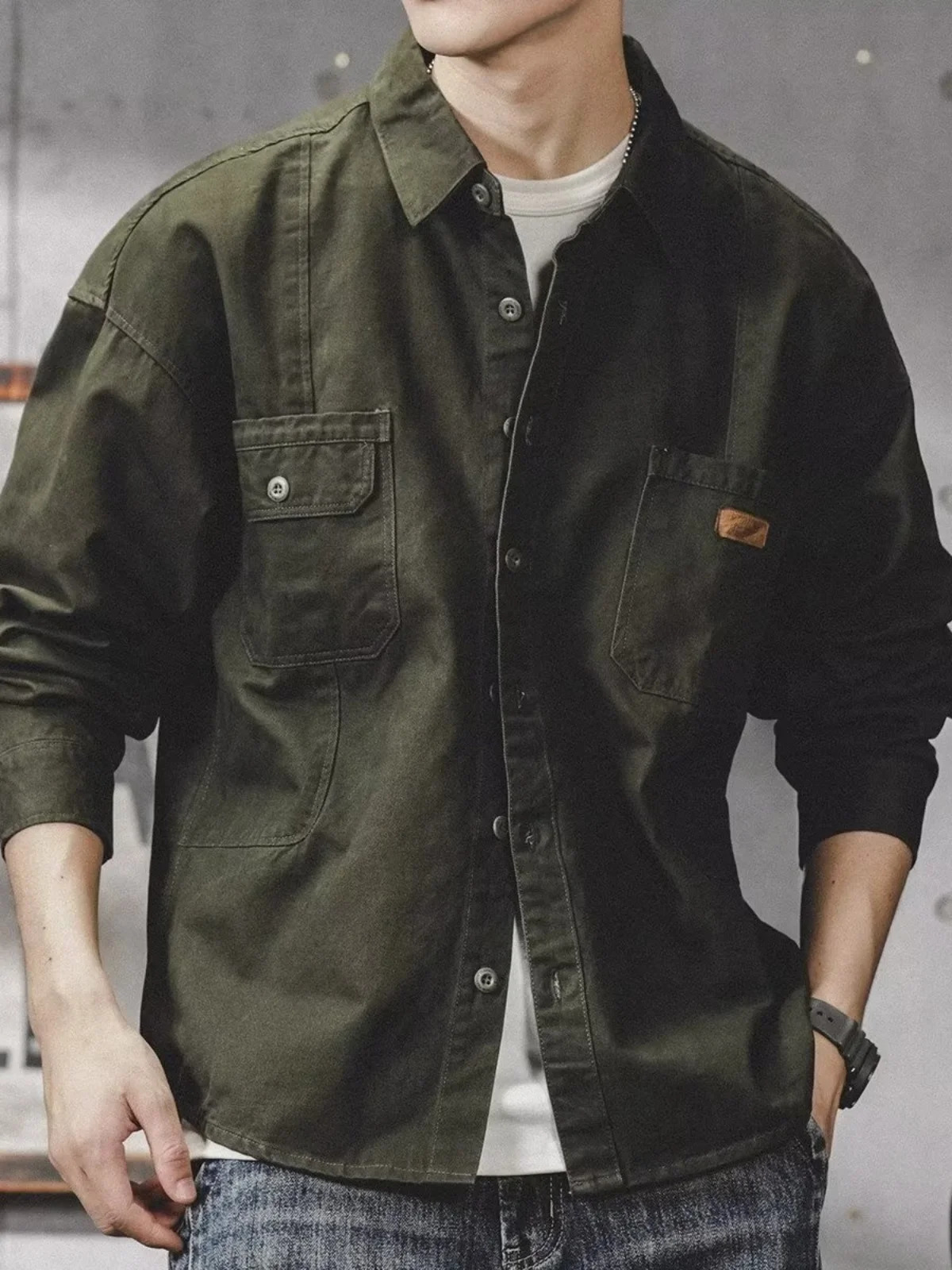 American heavyduty retro cargo shirt mens long sleeved loose tough guy hunting jacket autumn coaching 241209