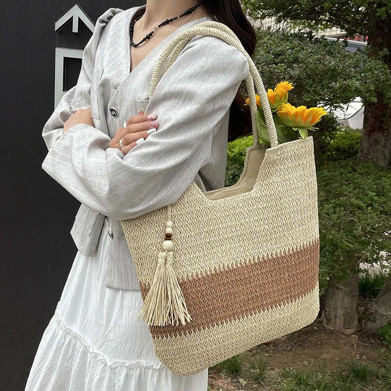 1 straw womens shoulder bag handbag Fashion casual summer Hawaiian style beach holiday seaside environmental protection 241203