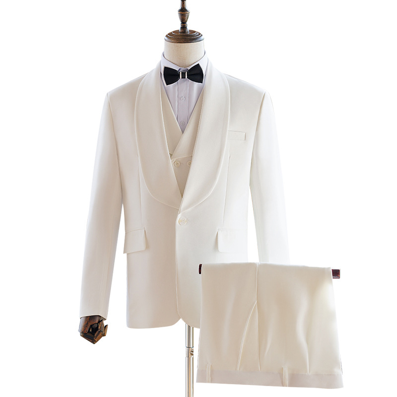 KC00 Men's white suit three-piece host stage performance suit slim handsome groom wedding dinner dress