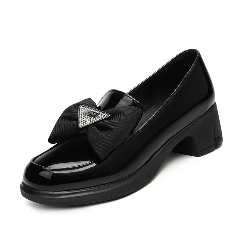 AIYUQI Loafers Women Spring Bow Women Shoes Round Toe British Style Slip-on Genuine Leather Ladies Shoes