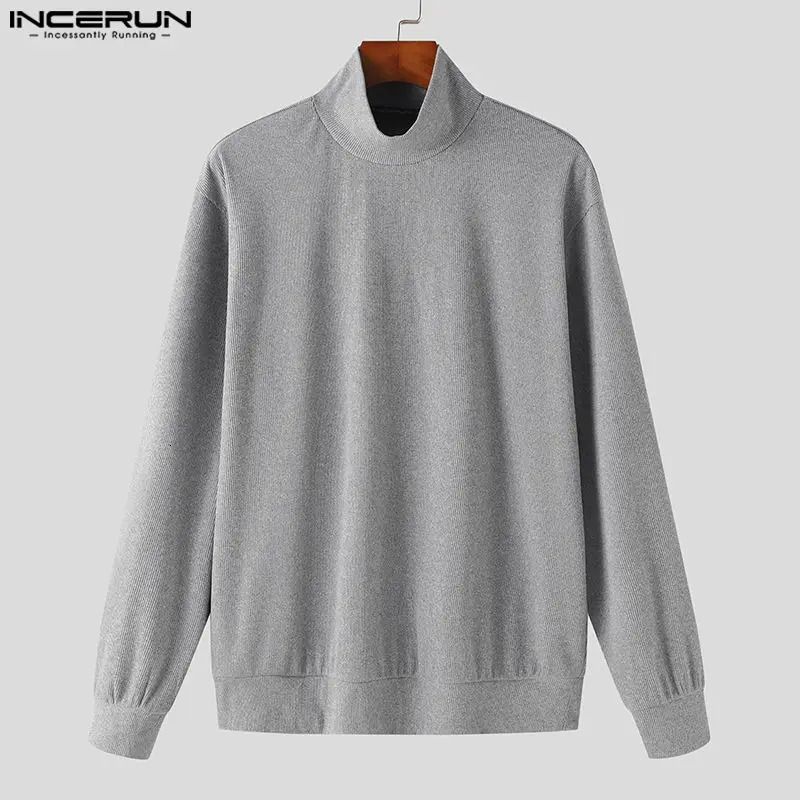 INCERUN Tops Korean Style Mens Solid Half High Neck Sweater Casual Streetwear Male Allmatch Selling Pullover S5XL 241209