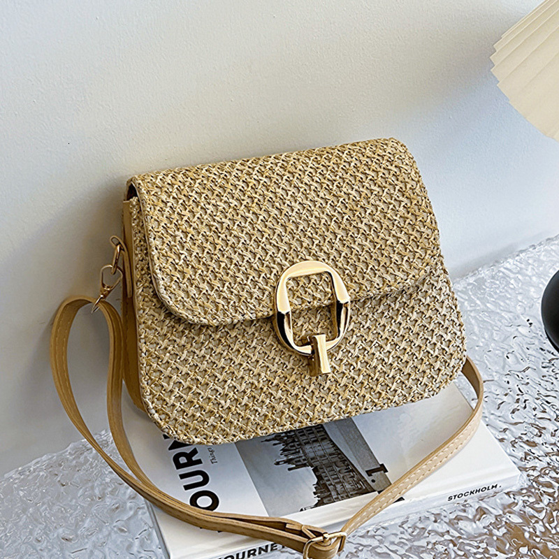 New fashion straw crossbody bag casual travel beach designer shoulder bag designer flip up women s handbag bag