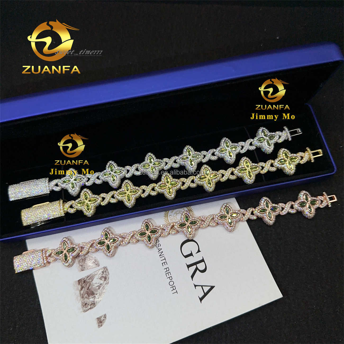 S925 Silver Marquise Flower Design Hip hop Jewelry Iced out Men Lab Moissanite Diamond Infinity Cuban Four Cleef Clover Bracelet Z260313