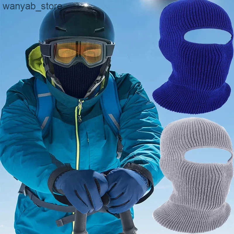 Stingy Brim Hats 2-in-1 Mask Beanies Hat Mens Winter Balaclava Hat Knitted Hat Fashion Full Face Ski Hat Tactical Bicycle Ear Hood Knitted L240910