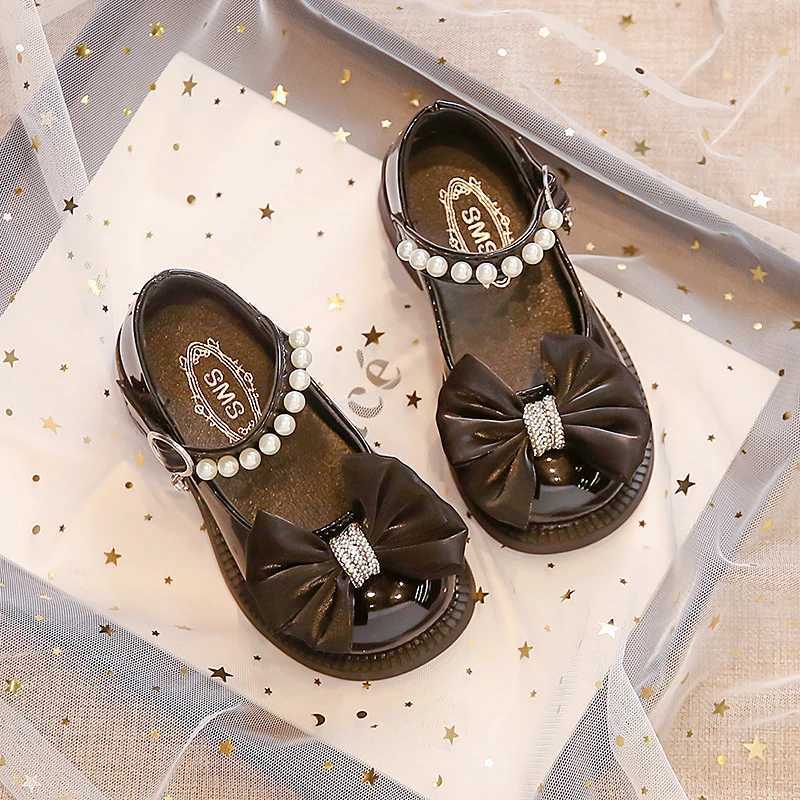Sweet Children Leather Shoes Bowknot Organza Elegant Girls Mary Janes Three Colors Spring Princess Dance 26-36 Kids Flat ShoeXJ241209
