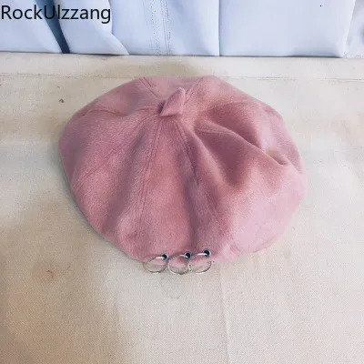 Womens sexy and cute eye hole metal ring fashion beret Korean party hat y2k fairycore 2000s garbage goth painter hat 241209