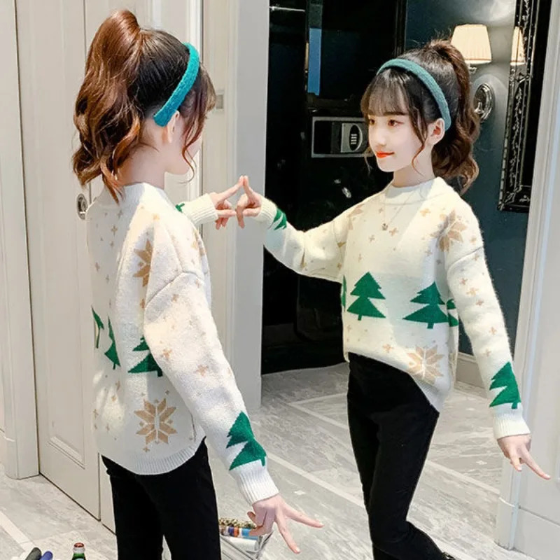 Girl Sweater Picking Autumn Winter Childrens Thick Fashion Christmas Sweater Girl Winter Children 7 8 10 11 12 Years Old 241210