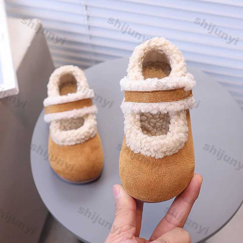 Girls Winter Fluffy Cotton Shoes Soft Bottom Non-slip Kids Fashion Retro Fluffy Shoes Simple Soft Sole Kids Moccasins Flats ShoeXJ241209