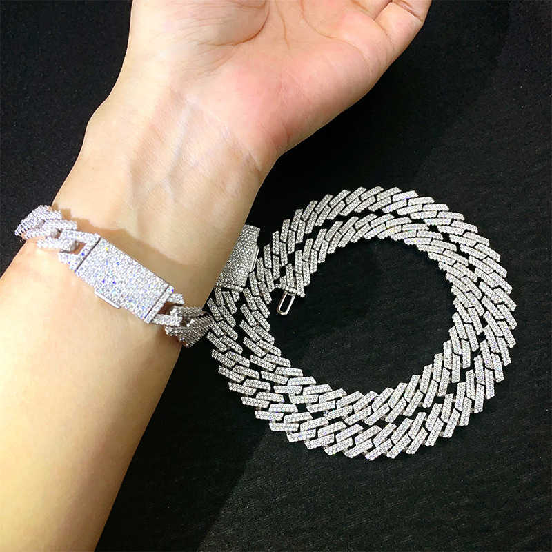 12mm Moissanite S925 Silver Chain Iced Out Necklace For Women Men Jewelry Pass Tester Moissanite Miami Cuban Chain Necklaces