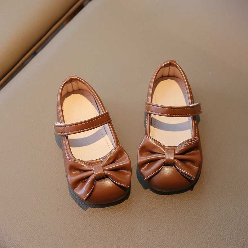 Girls Flat Shoes Bowknot Pu Leather Par Four Seasons Children Princess Shoe 21-35 Solid Color Sweet Round Toe Kids Mary JanesXJ241209
