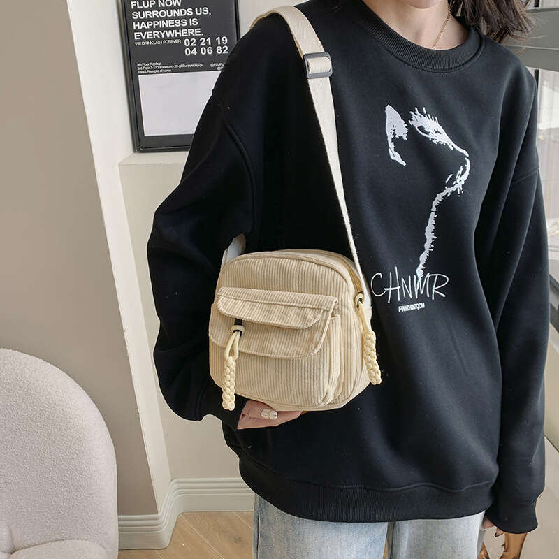 Corduroy Spring New Fashionable Solid Color Casual Cloth Campus Style Female Single Shoulder Crossover Small Bag Trendy Fashion Quality Classic B2