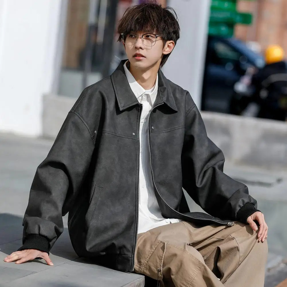 2024 Retro Mens Jacket Maillard Brown Leather Handsome American Style High Street Zipper Windbreaker 241202