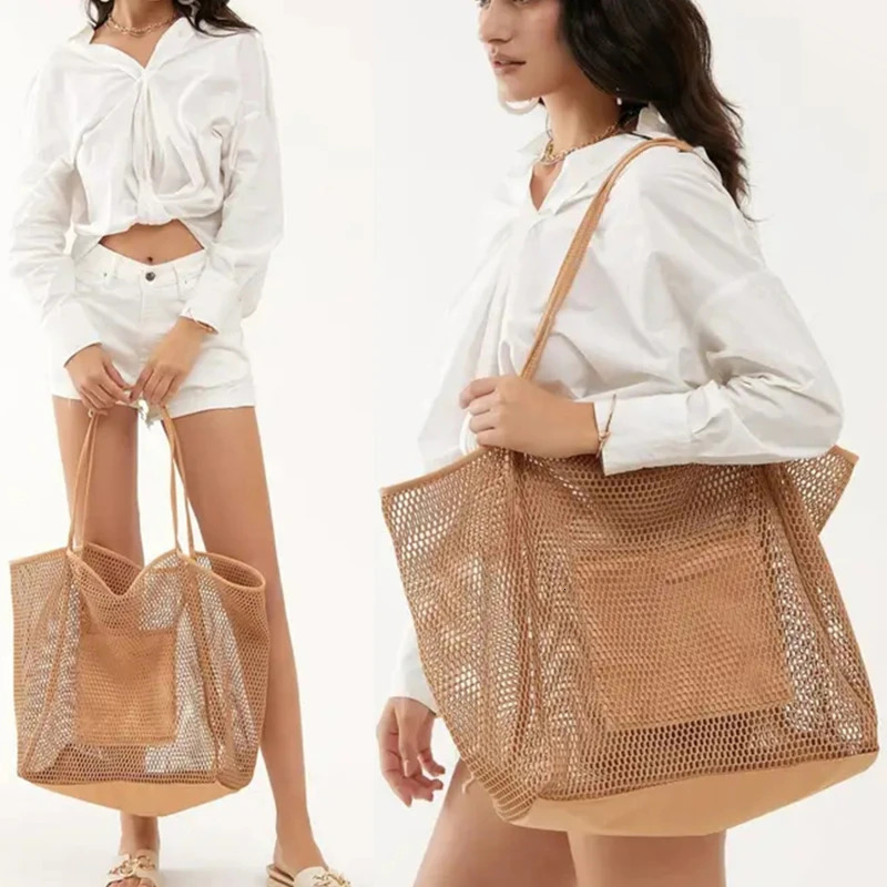 Summer Mesh Handbag Womens Shoulder Bag Beach Bag High Capacity Shopping Bag Womens Storage Bag 241205