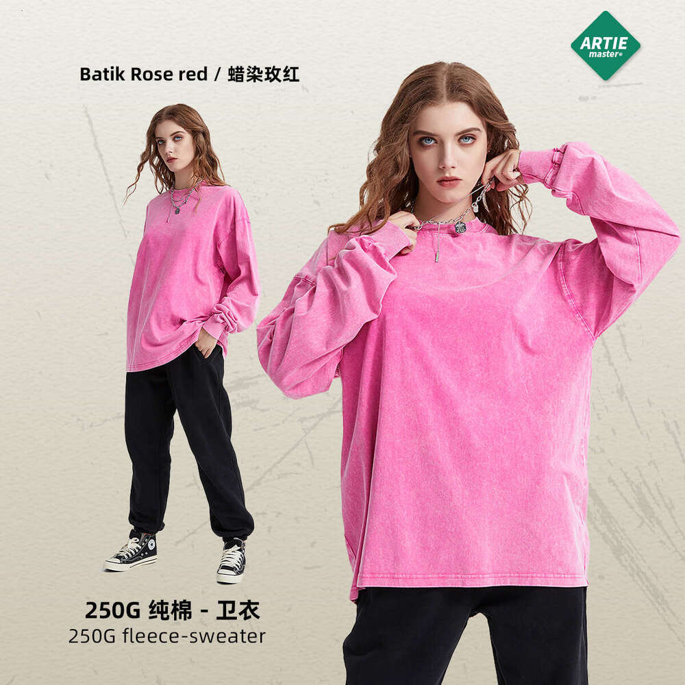 Trendy brand new wax printed 250G long sleeved in 10 colors autumn winter solid color washed and worn men's T-shirt