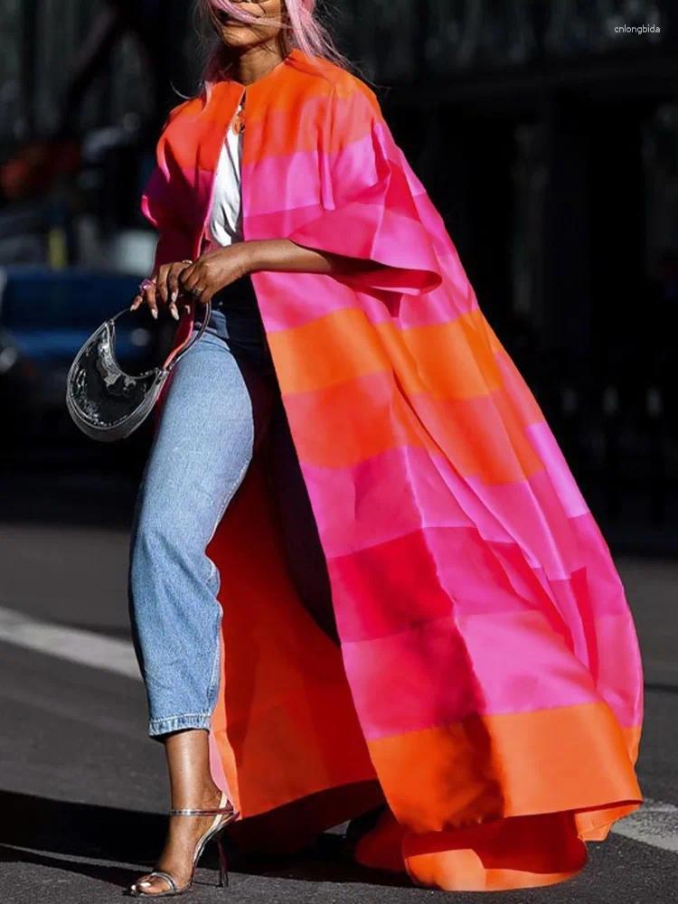 Womens Trench Coats Modigirl Fall Clothes 2024 Women Outerwear Autumn Fashion Loose Short Sleeves Contrast Striped Long Jackets