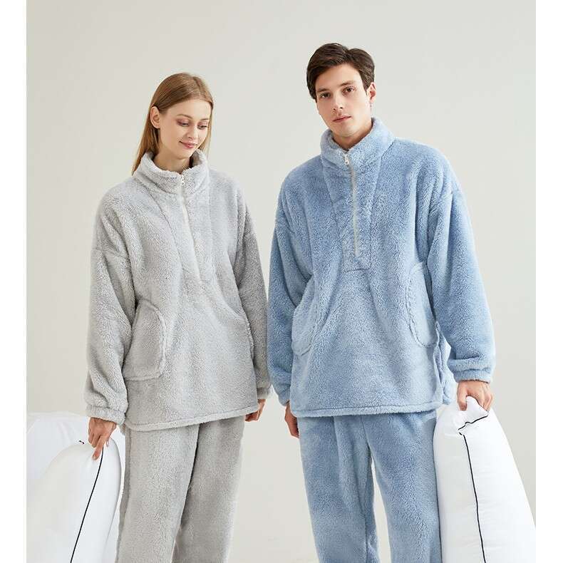 Coral fleece for couples, warm wearable, thick men's women's winter sleepwear set, 2024 new casual and versatile fashionable clothing