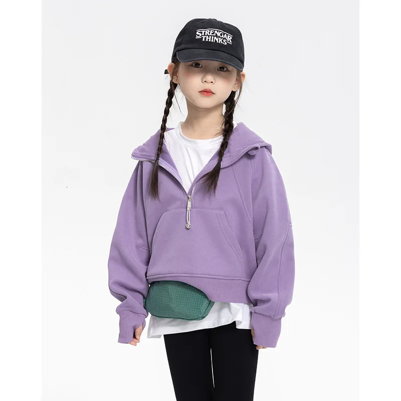 Womens short hoodie loose jacket autumn childrens clothing sense zipper sports top solid 241210