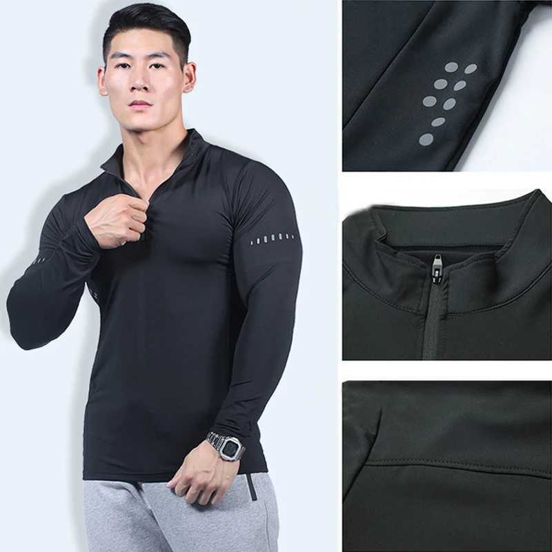 2024 new mens compression running T-shirt tight fitting long sleeved sportswear training jogging gym fast drying sportswear W250111