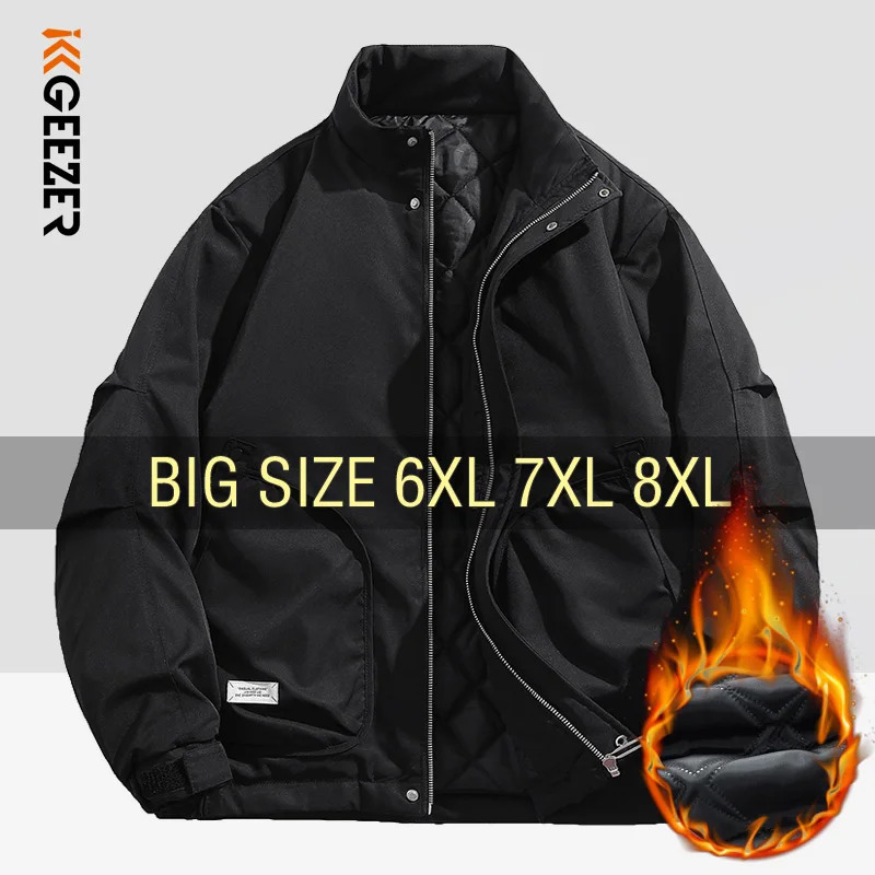 Autumn Jackets Men Coats Windbreaker Black Big Pocket Warm Plus Size 6XL 7XL 8XL Oversize Waterproof Cotton Outwear Loose 241209