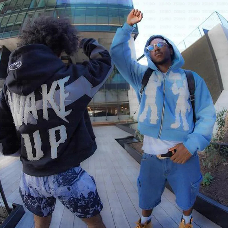 Y2k American High Street Trend Jacket Men Creative Embroidered Zipper Hoodie Harajuku Fashion Retro Oversized Sweatshirt Women 241209