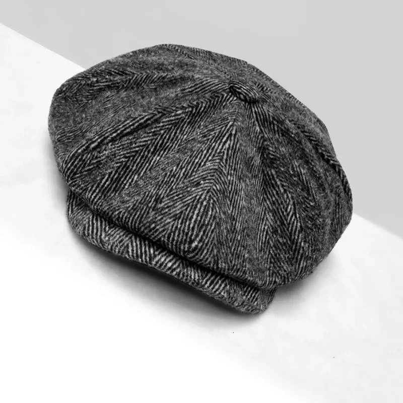 Vintage large-sized 62cm s hat mens vintage wool thick beret mens coarse tweed winter driving hat mens casual flat octagonal hat 241209