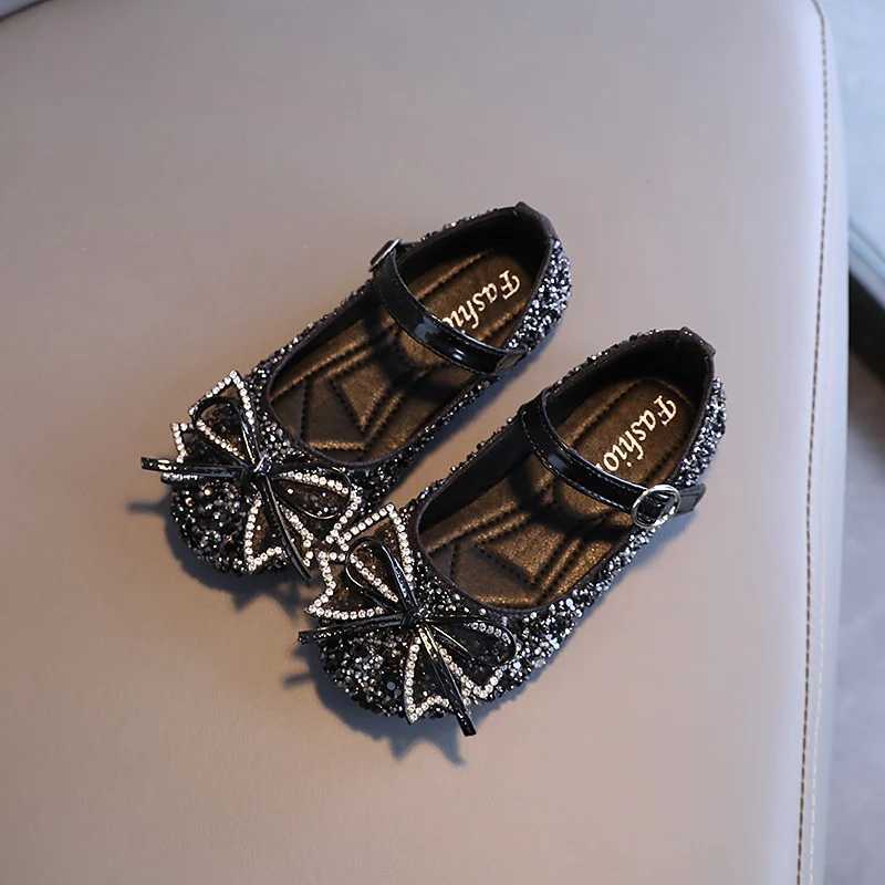 Girls Princess Shoes Crystal Sequins Bowtie Par Glitter Children Mary Janes Three Colors Wedding Shallow Chic Kids Shoe 26-36XJ241209