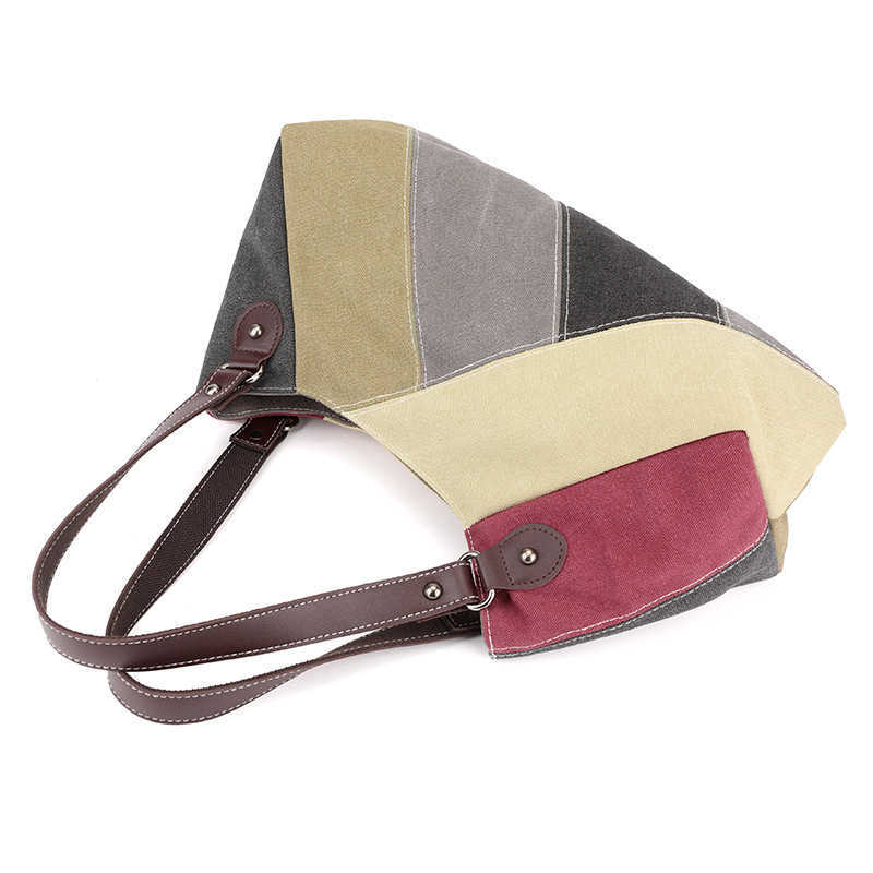 Shoulder bag women's bag trend versatile simple fashion Korean version large capacity splicing contrasting color canvas bag 241215