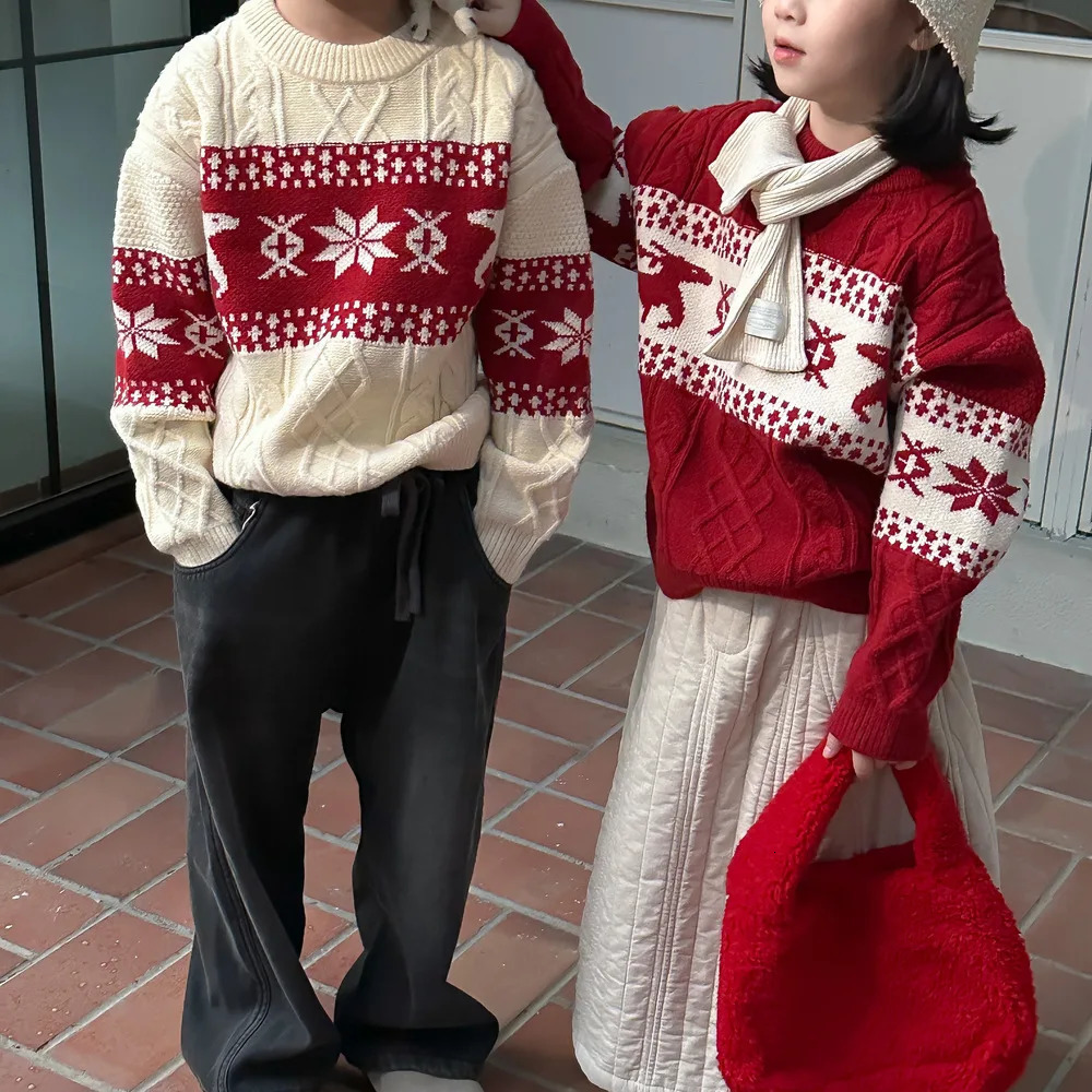 Childrens Knitted Sweater Winter Snowflake Knitted Sweater Boys Knitted Sweater Warm Top 241210