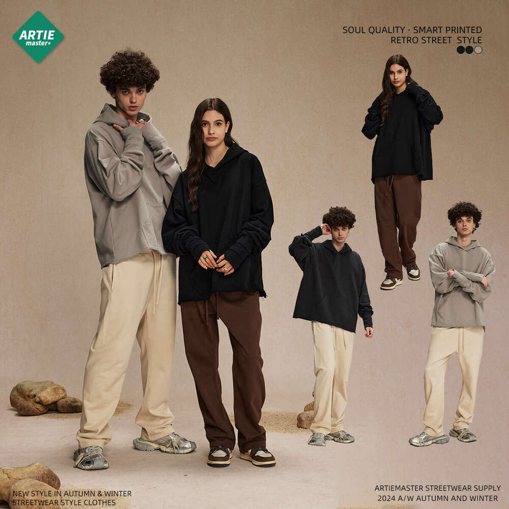 2024 Autumn/Winter Open Finger Hole Stacked Thread Sleeve American Trendy Brand Woolen Loop Destruction Curled Edge Hoodie Men's