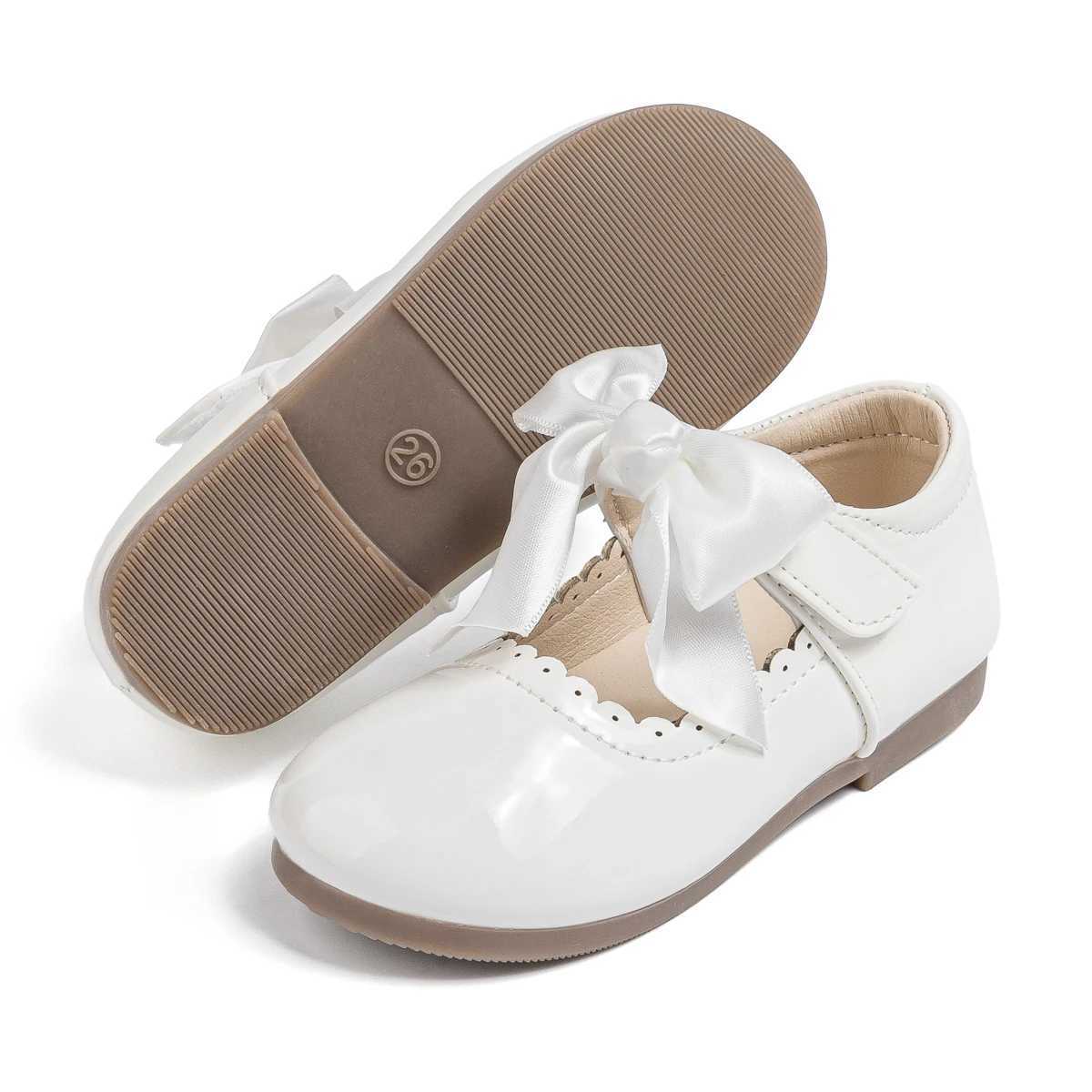 KIDSUN Fashion White Bow Kids Leather Shoes Childrens Girl Princess Par Shoes Flat Rubber Non-slip Wearable Dress ShoesXJ241209