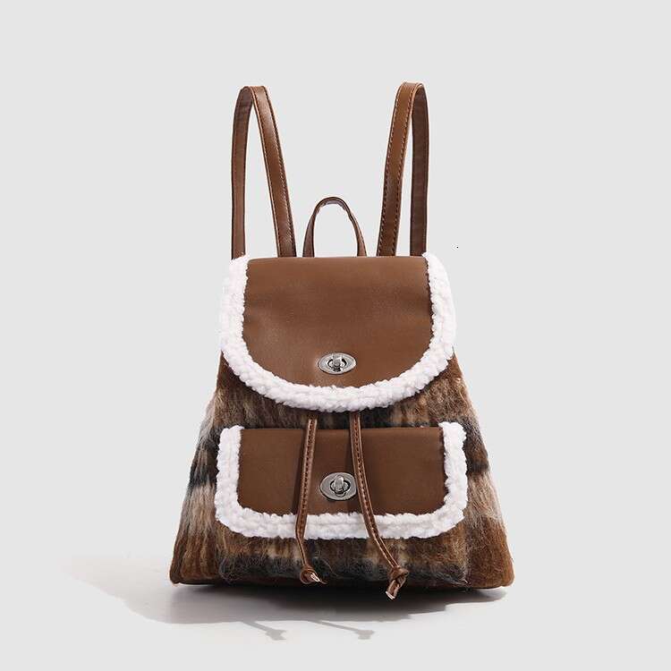 Fall/Winter Plush plaid for Women 2024 New Pink Cute Student Versatile Commuter Backpack