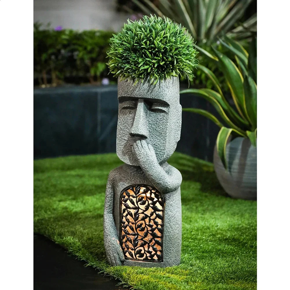 See Hear Speak No Evil Garden Easter Island Statues Creative Resin Sculpture Outdoor Decoration Home Vase Statue Decor Figurine 241210