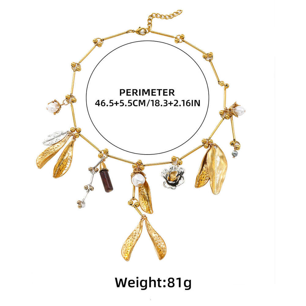 autumn winter new multi-element alloy leaf pendant necklace with exaggerated personality and trendy accessories