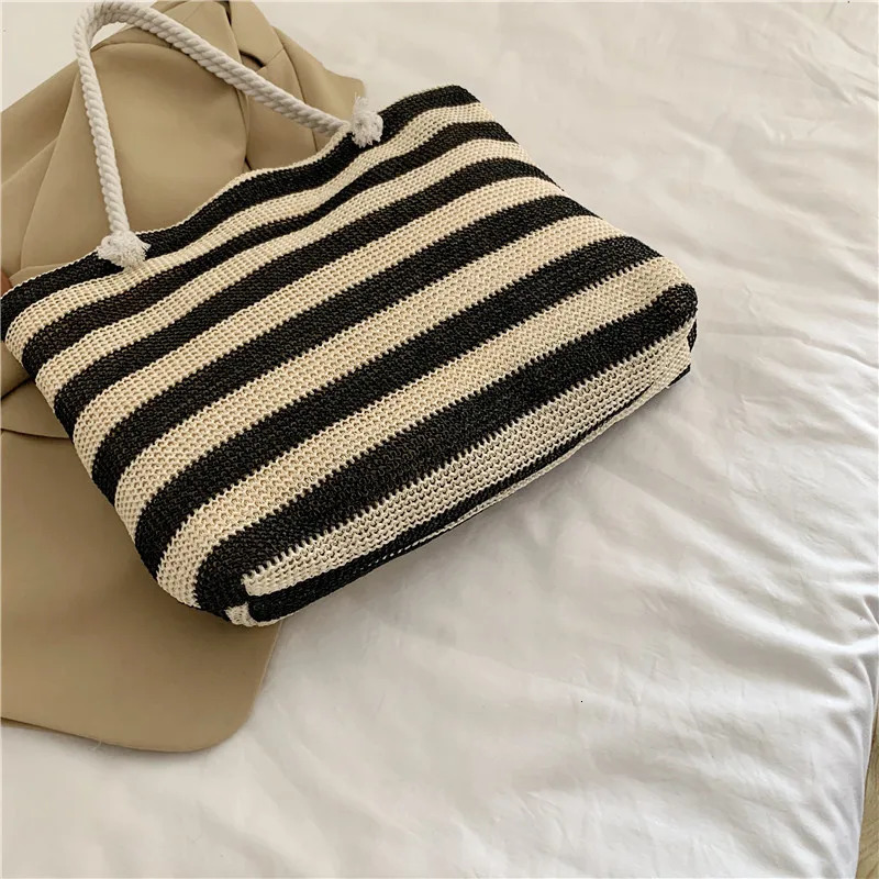 Women Straw Shoulder Bag Color Contrast Beach Handbag Large Capacity Simple Ladies Summer Daily 241203
