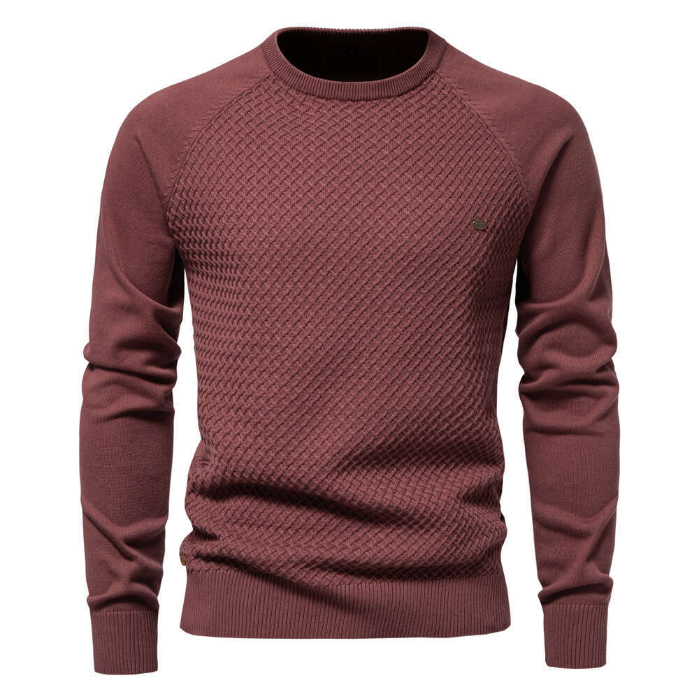 2024 autumn and winter new cotton men's pullover solid color raglan sleeve knitted sweater
