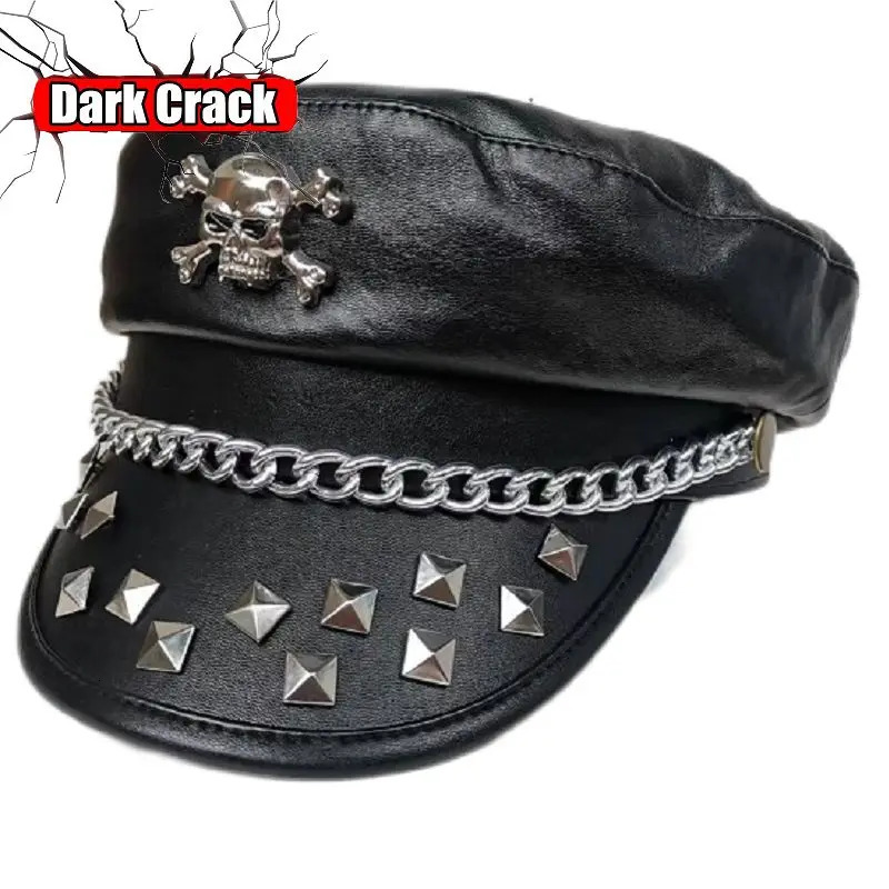 Womens Y2k Harajuku Gothic Punk Lolita Girl Original UK Fashion Edition Leather Style Rock Rivet Short Brim Beret 241209