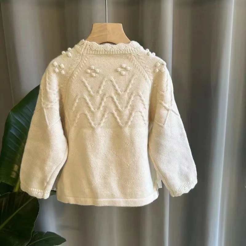 Girls floral sweaters childrens lace style childrens clothing girls thick knitted sweaters childrens clothing 241210