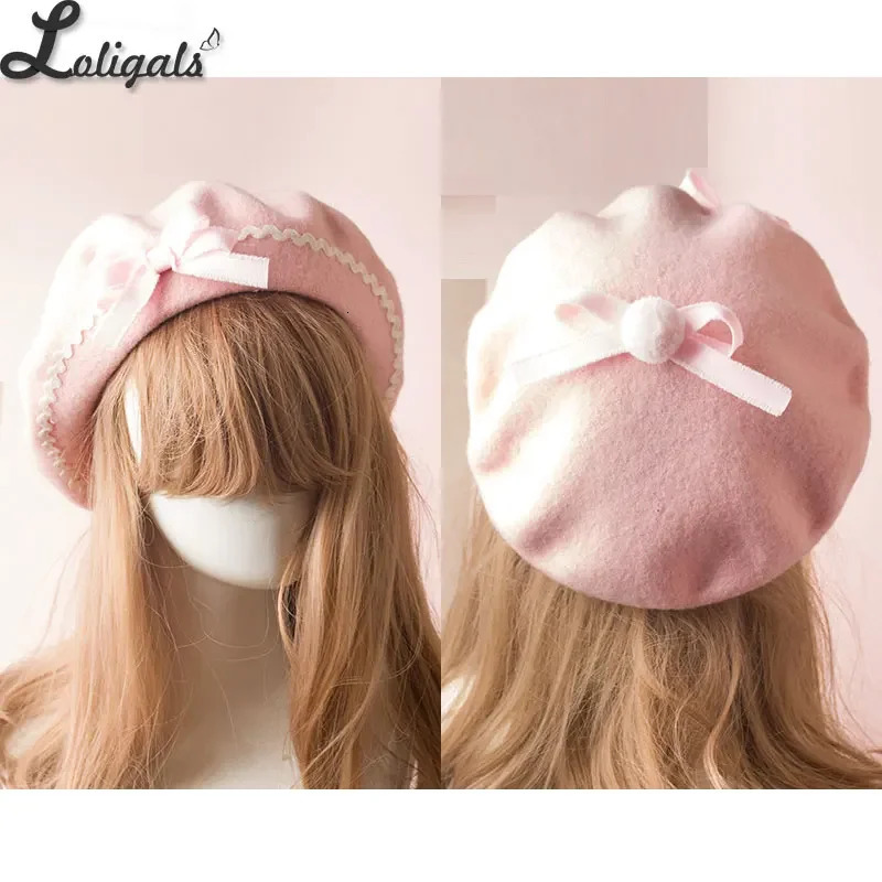 Cute lady Lolita sailor beret Gothic wool beret with cute bow for winter 241209