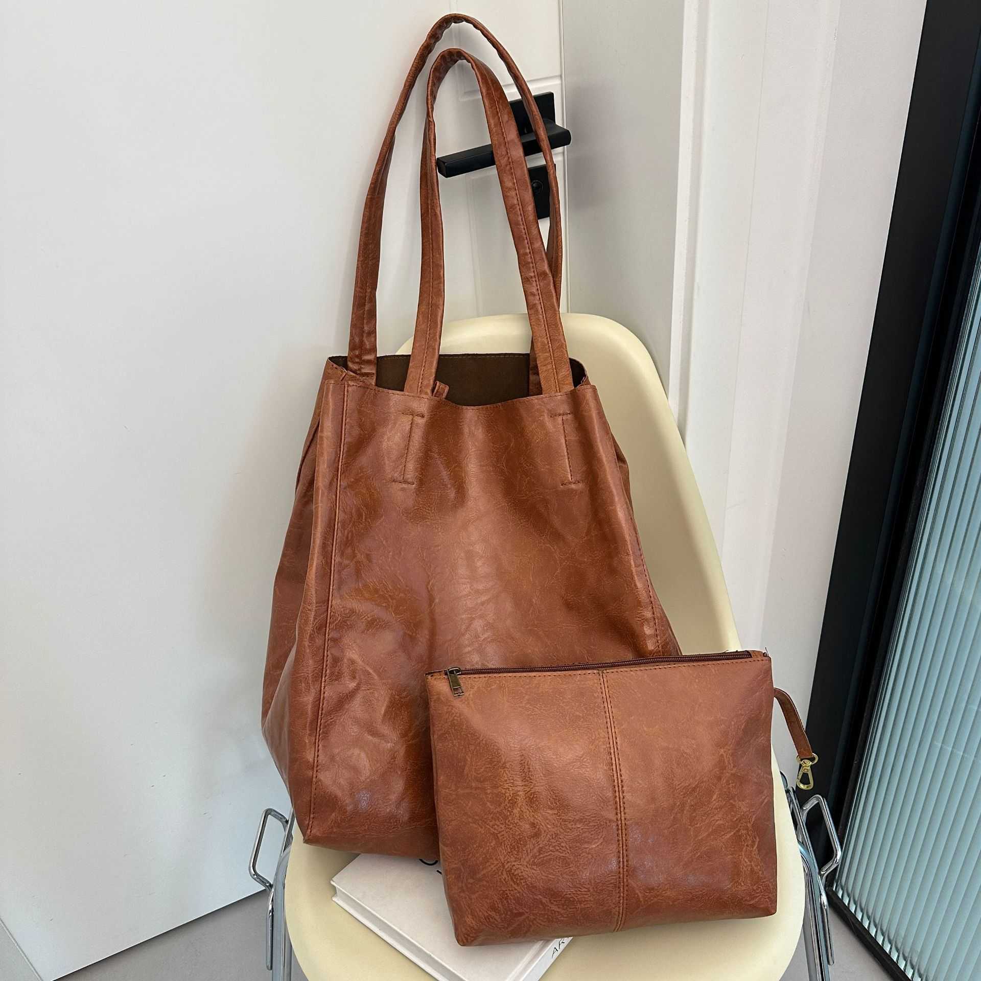 Large Capacity Tote Bun Mother Bag Shoulder Handheld Women's Texture Leather Bag 241215