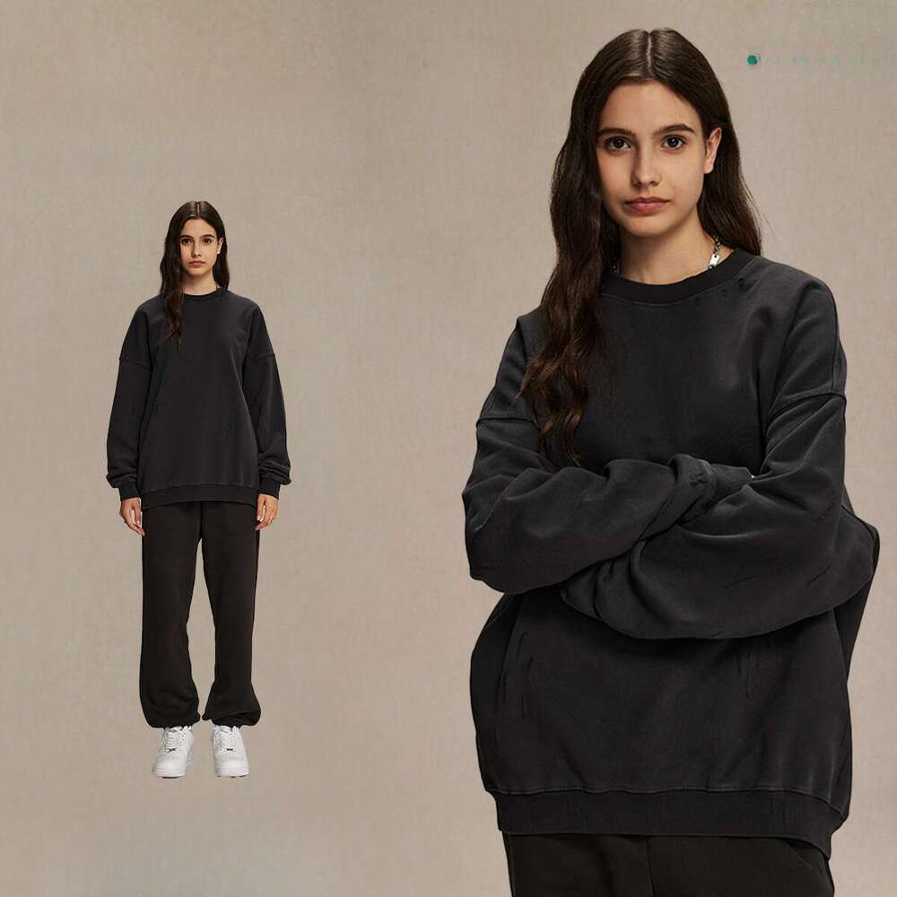 2024 New Product 430g Grinding Edge, Piercing, Washing Water to Make Old Round Neck Men's Street Trendy Brand Retro Thin Sweatshirt for Men